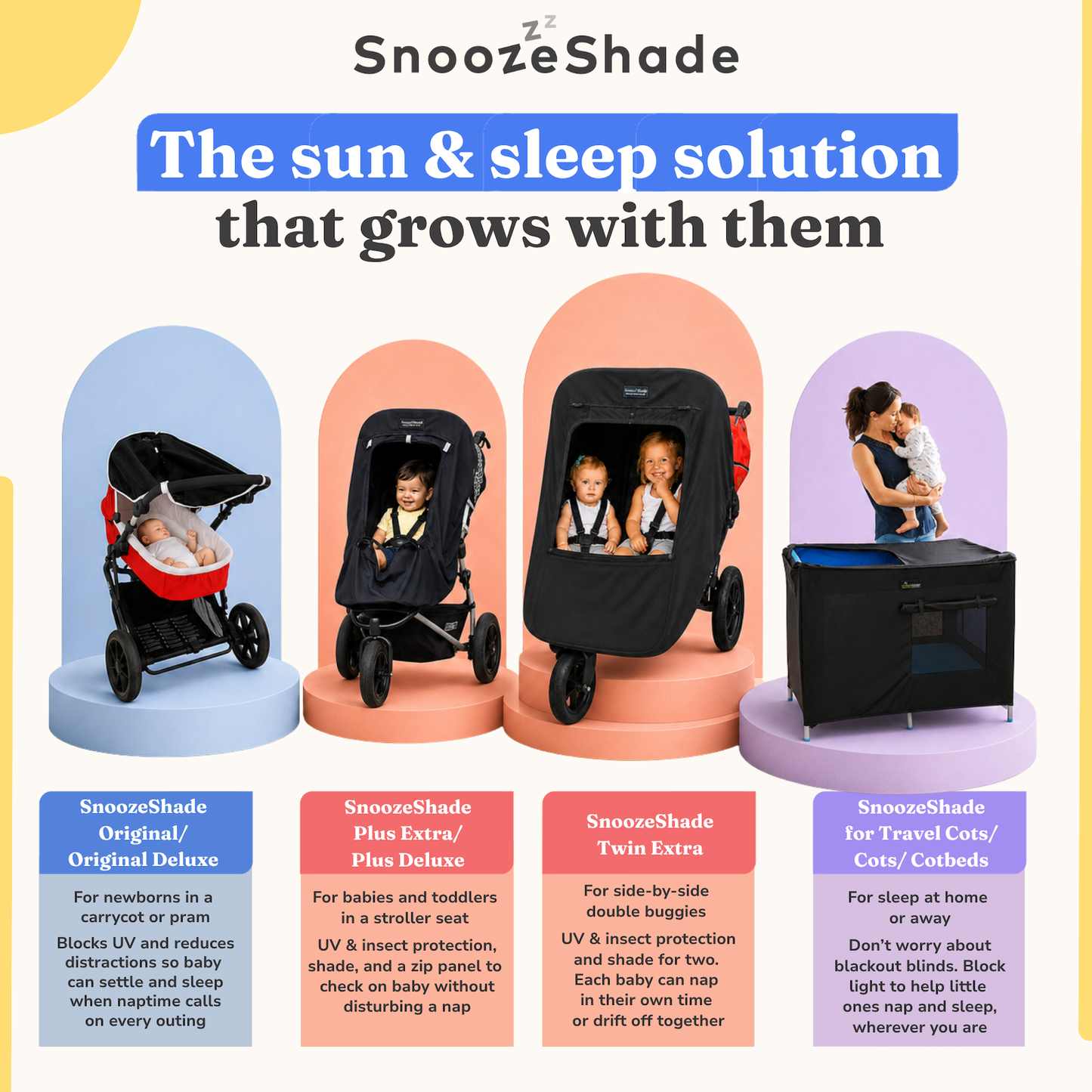 SnoozeShade Original Pram & Carrycot Sunshade -  99% UV Protection for Newborns - Limited Edition Grey Trim