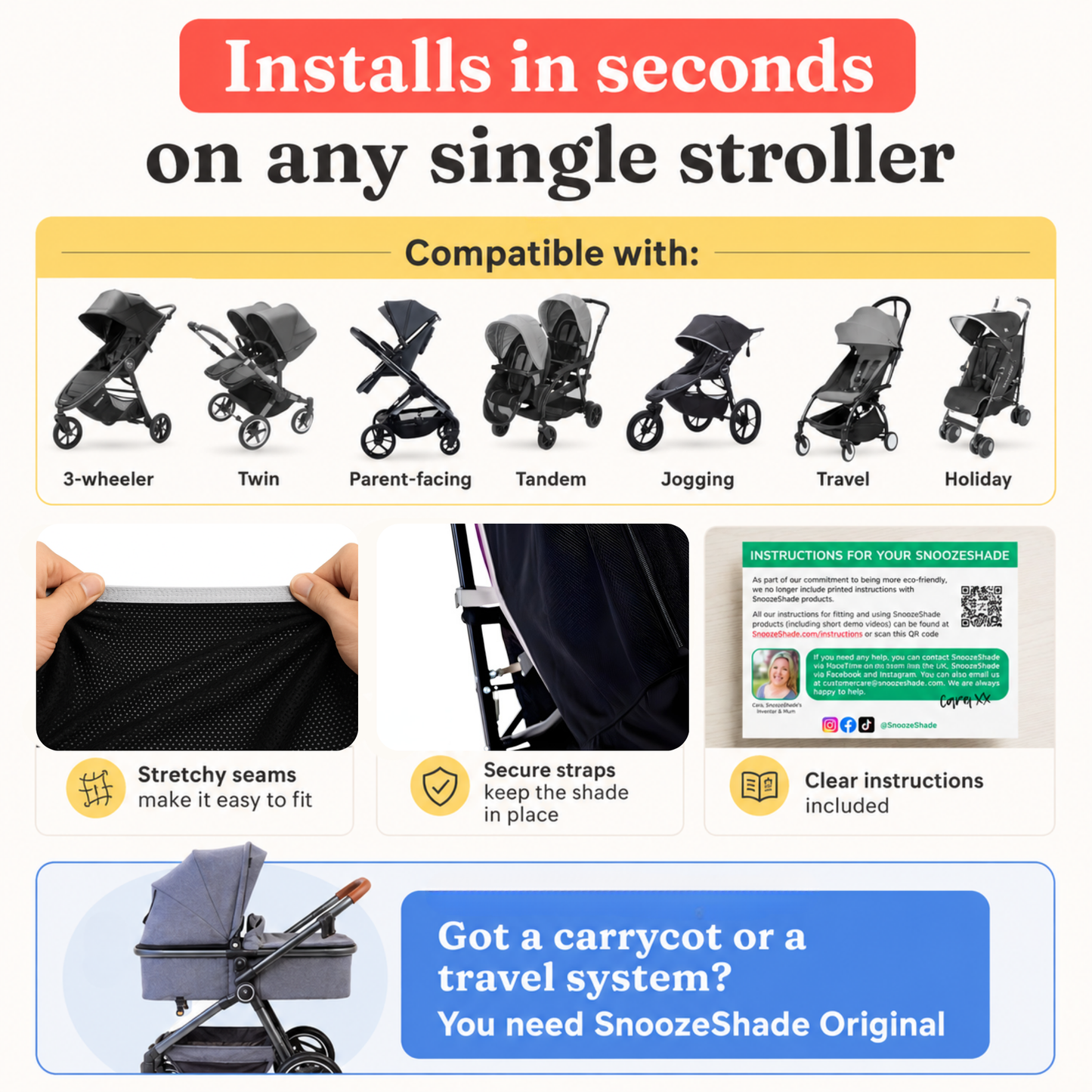 SnoozeShade Plus Extra - Stroller & Buggy Sun & Sleep Shade
