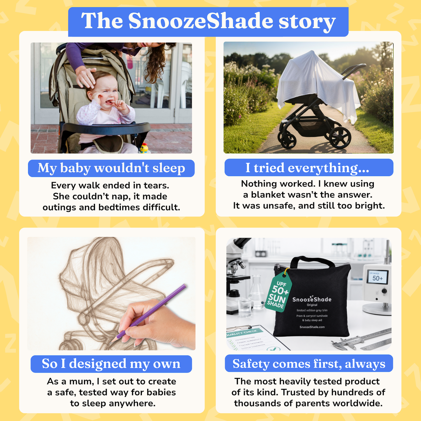 SnoozeShade Original Pram & Carrycot Sunshade -  99% UV Protection for Newborns - Limited Edition Grey Trim