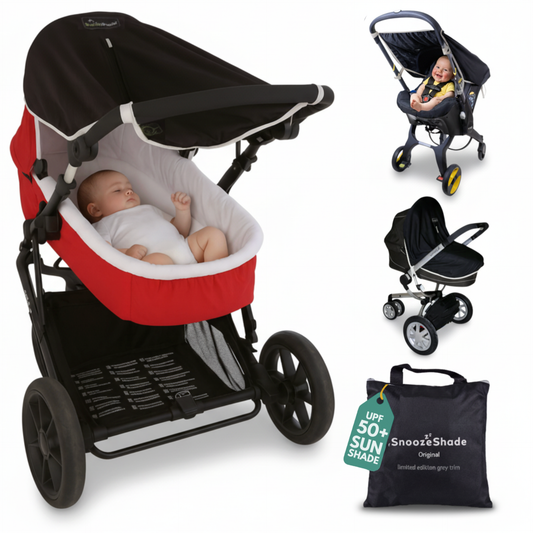 SnoozeShade Original Pram & Carrycot Sunshade -  99% UV Protection for Newborns - Limited Edition Grey Trim