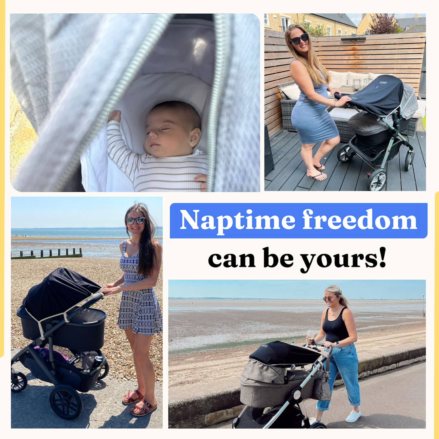 SnoozeShade Original Pram & Carrycot Sunshade -  99% UV Protection for Newborns - Limited Edition Grey Trim