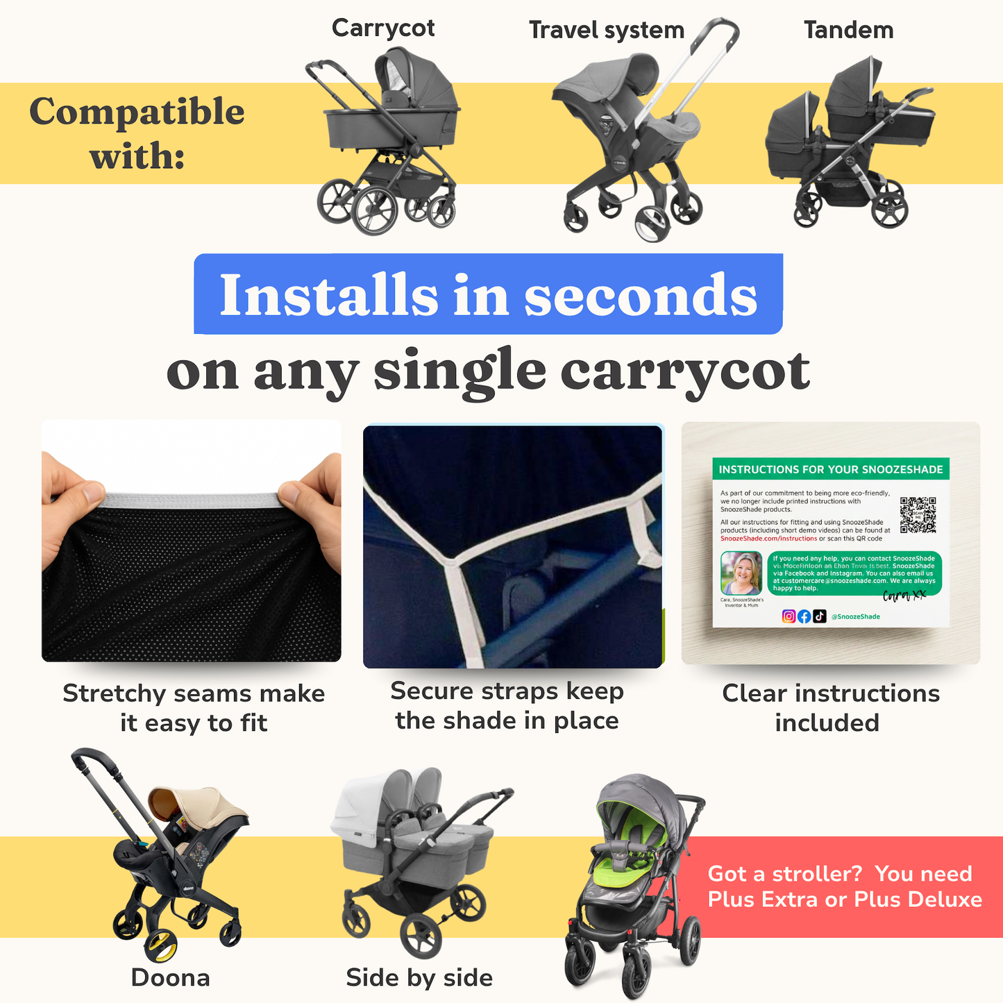 SnoozeShade Original Pram & Carrycot Sunshade -  99% UV Protection for Newborns - Limited Edition Grey Trim
