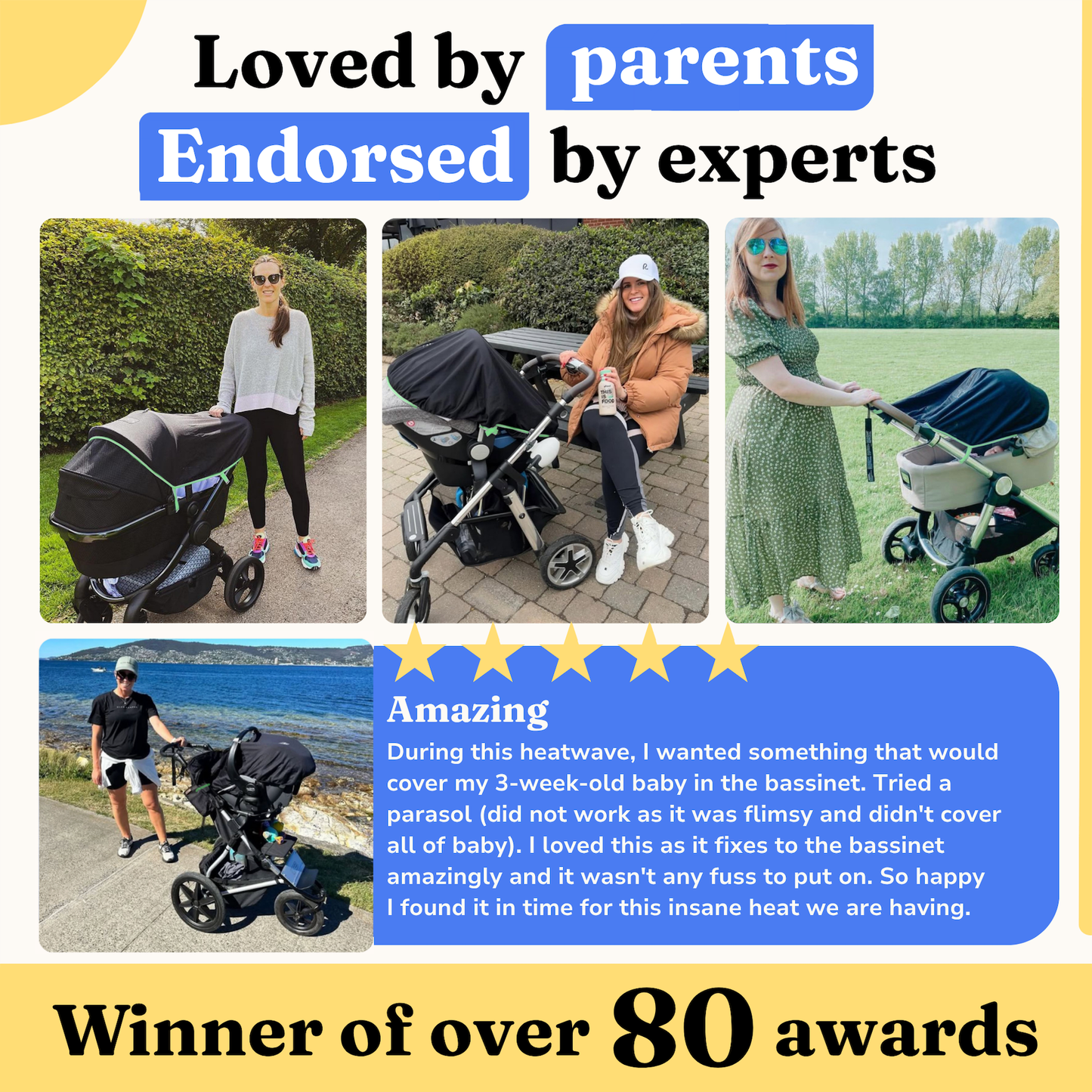 SnoozeShade Original Pram & Carrycot Sunshade -  99% UV Protection for Newborns - Limited Edition Grey Trim